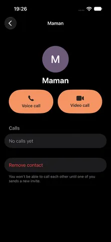 A contact screen in Voicast with voice call and video call buttons